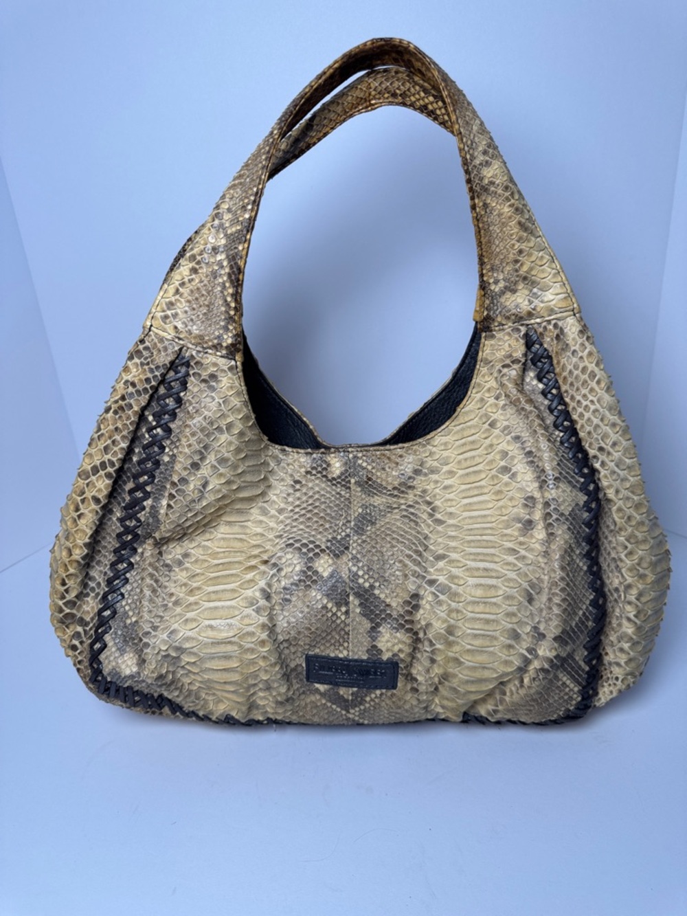 FILIPPA SWEET 100% Genuine Python Body Hobo Bag Stitching Detail Neutral Tan